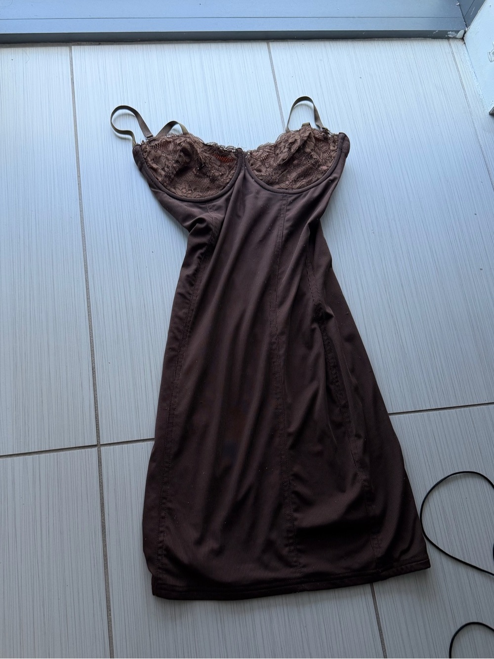 Tiger Mist Brown Lace Slip Dress